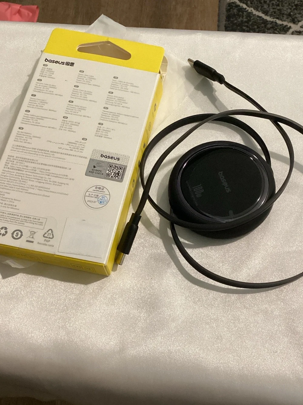 Black Retractable USB-C to USB-C Fast Charging Cable